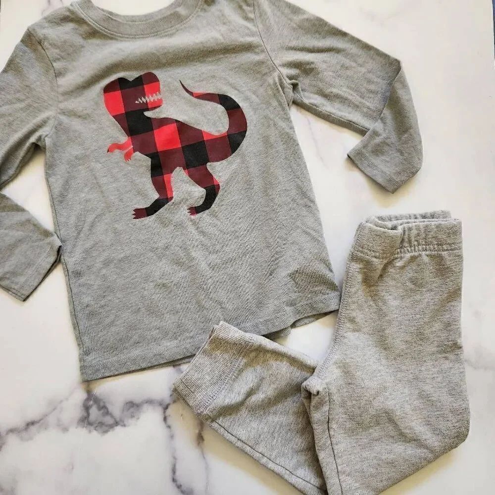 T-Rex dinosaur grey pajama 4t long sleeve top sweatpants loungewear couch potato